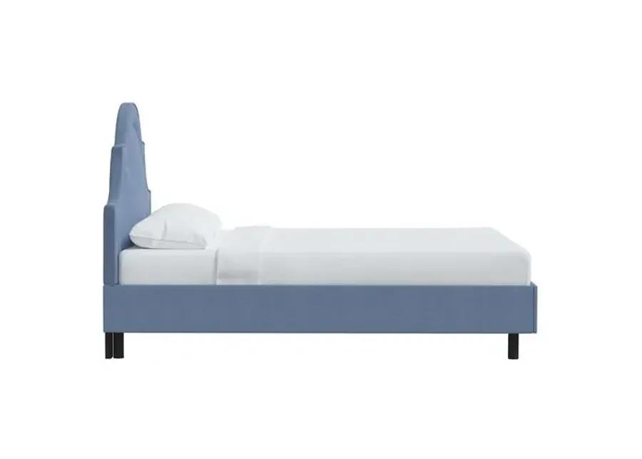 Kennedy Linen Arched Platform Bed - Blue, No Box Spring Required, Comfortable & Durable