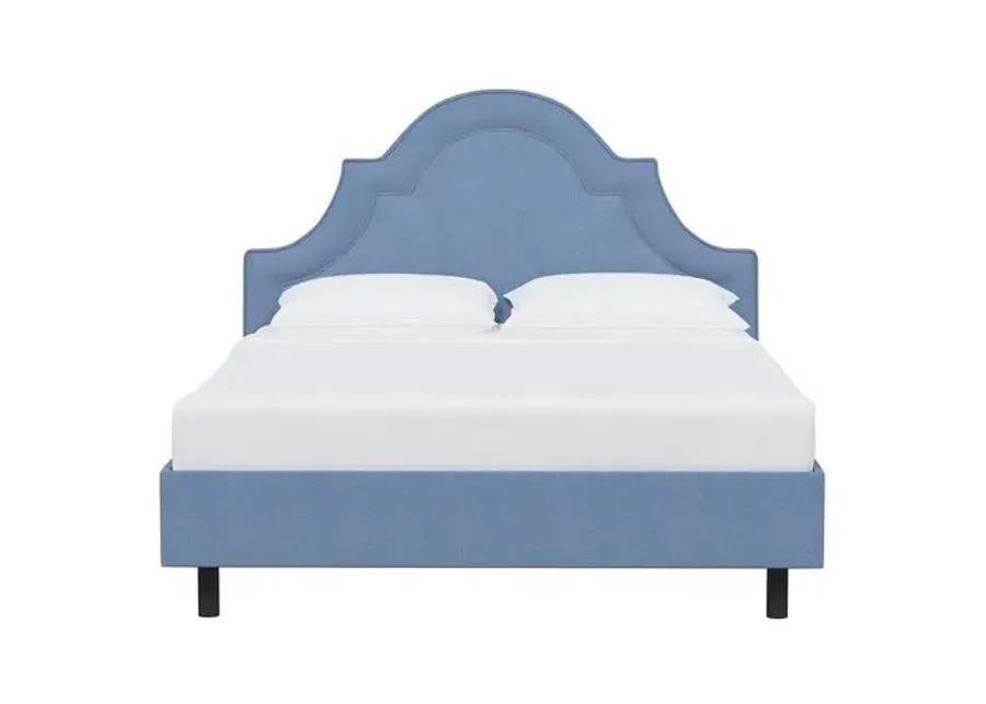 Kennedy Linen Arched Platform Bed - Blue, No Box Spring Required, Comfortable & Durable