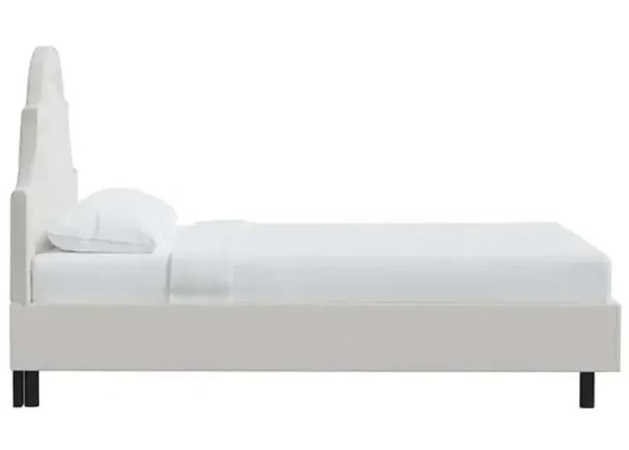 Kennedy Velvet Arched Platform Bed - White, No Box Spring Required, Upholstered, Comfortable & Durable