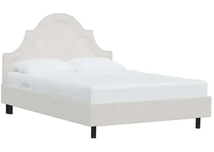 Kennedy Velvet Arched Platform Bed - White, No Box Spring Required, Upholstered, Comfortable & Durable