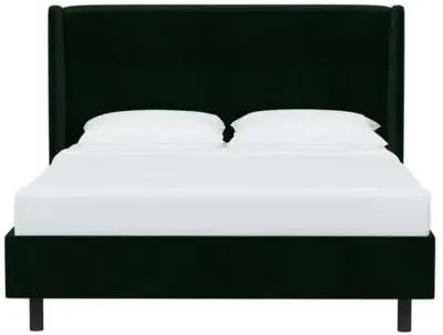 Kelly Velvet Wingback Platform Bed - Green, No Box Spring Required, Upholstered, Comfortable & Durable