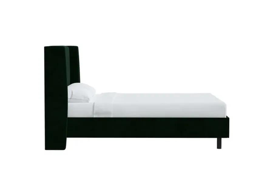 Kelly Velvet Wingback Platform Bed - Green, No Box Spring Required, Upholstered, Comfortable & Durable