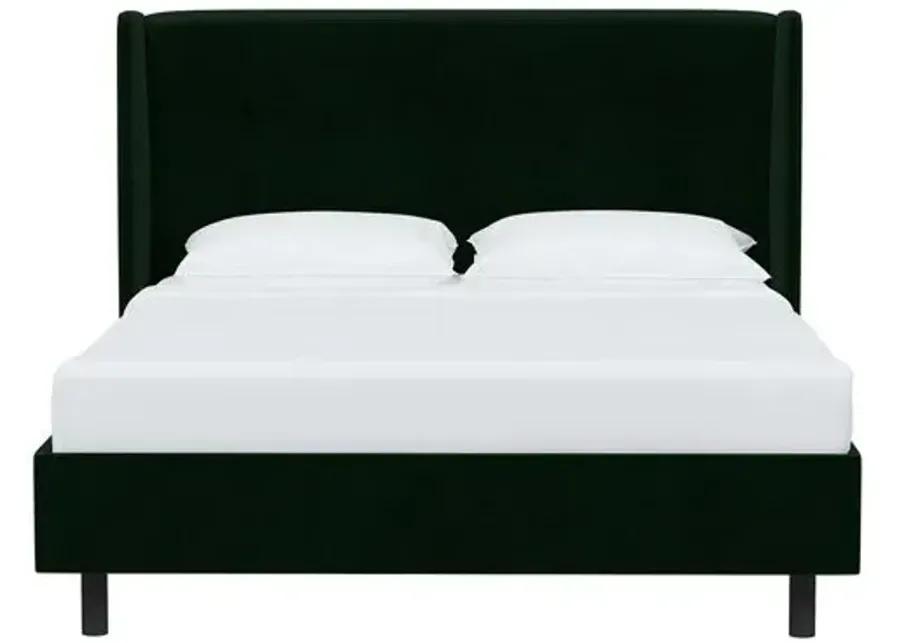 Kelly Velvet Wingback Platform Bed - Green, No Box Spring Required, Upholstered, Comfortable & Durable