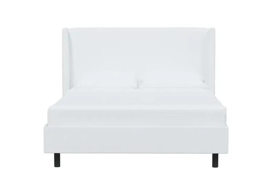 Kelly Wingback Linen Platform Bed - White, No Box Spring Required, Comfortable & Durable