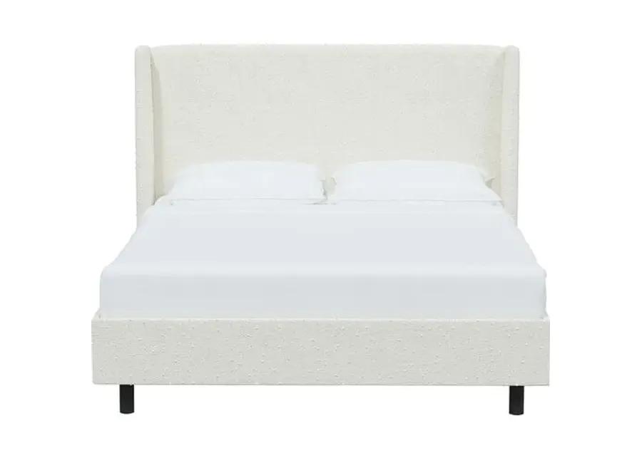 Kelly Boucle Wingback Platform Bed - Boucle - White, No Box Spring Required, Upholstered, Comfortable & Durable