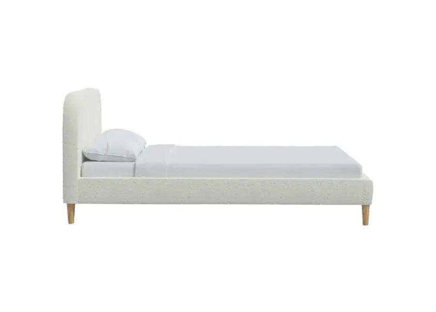 Siena Bouclé Platform Bed - White - Rounded Headboard Corners, No Box Spring Required