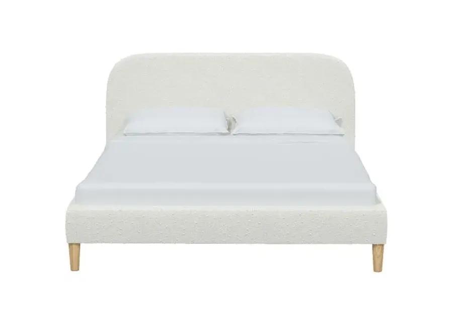 Siena Bouclé Platform Bed - White - Rounded Headboard Corners, No Box Spring Required