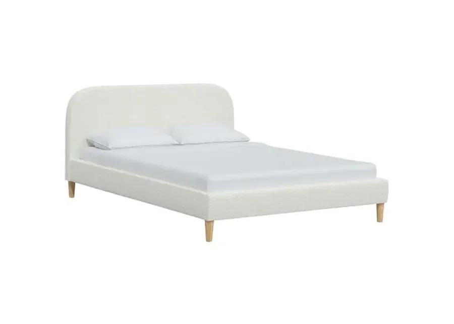 Siena Bouclé Platform Bed - White - Rounded Headboard Corners, No Box Spring Required