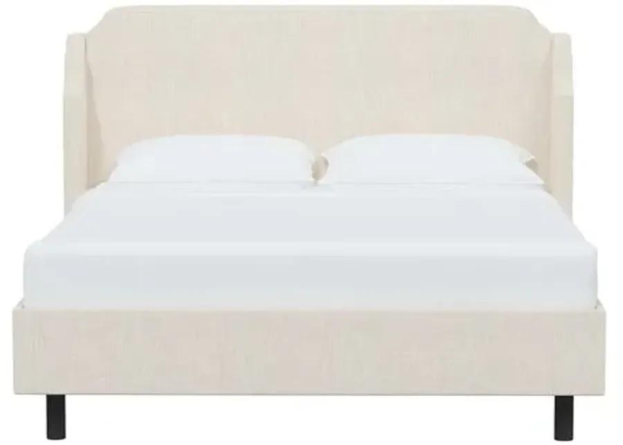 Aurora Linen Wingback Platform Bed - Ivory, No Box Spring Required, Comfortable & Durable