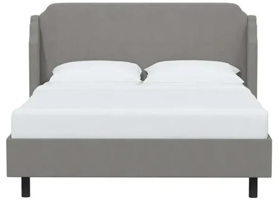 Aurora Linen Wingback Platform Bed - Gray, No Box Spring Required, Comfortable & Durable