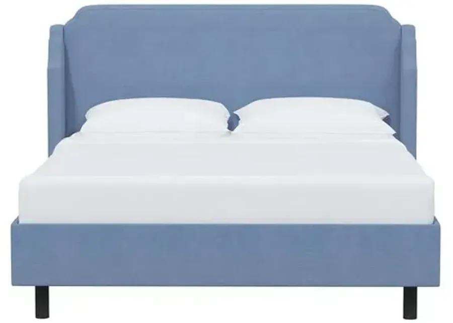 Aurora Linen Wingback Platform Bed - Blue, No Box Spring Required, Comfortable & Durable