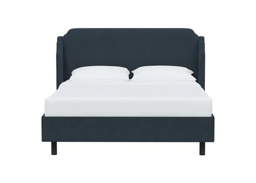 Aurora Linen Wingback Platform Bed - Blue, No Box Spring Required, Comfortable & Durable