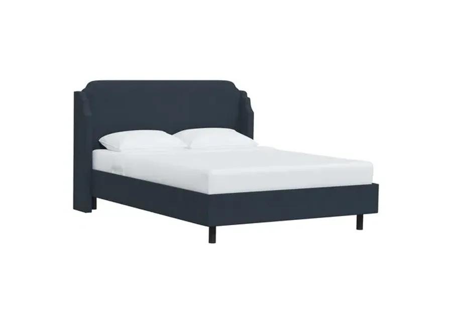 Aurora Linen Wingback Platform Bed - Blue, No Box Spring Required, Comfortable & Durable