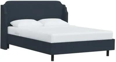 Aurora Linen Wingback Platform Bed - Blue, No Box Spring Required, Comfortable & Durable