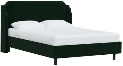 Aurora Velvet Wingback Platform Bed - Green, No Box Spring Required, Upholstered, Comfortable & Durable