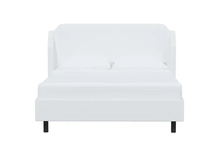 Aurora Linen Wingback Platform Bed - White, No Box Spring Required, Comfortable & Durable