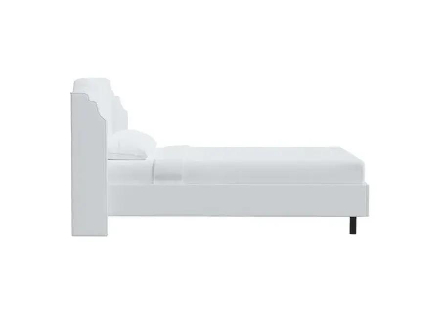 Aurora Linen Wingback Platform Bed - White, No Box Spring Required, Comfortable & Durable