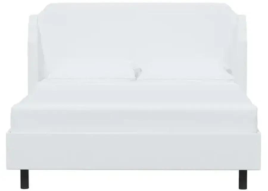 Aurora Linen Wingback Platform Bed - White, No Box Spring Required, Comfortable & Durable