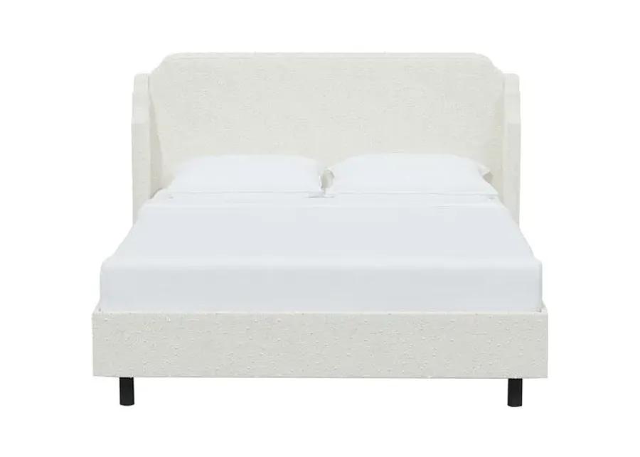 Aurora Bouclé Wingback Platform Bed - White, No Box Spring Required, Upholstered, Comfortable & Durable