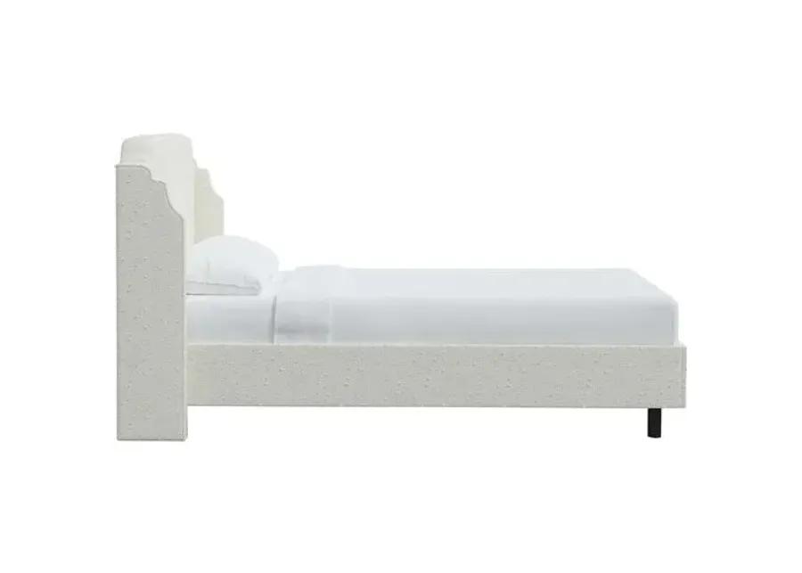 Aurora Bouclé Wingback Platform Bed - White, No Box Spring Required, Upholstered, Comfortable & Durable