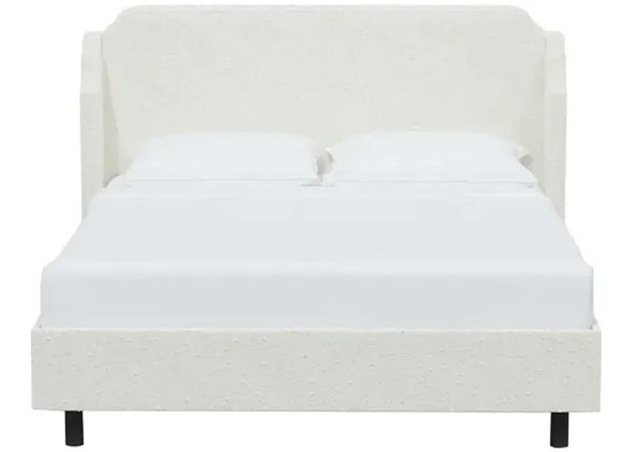 Aurora Bouclé Wingback Platform Bed - White, No Box Spring Required, Upholstered, Comfortable & Durable