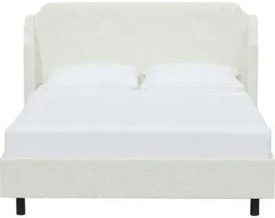 Aurora Bouclé Wingback Platform Bed - White, No Box Spring Required, Upholstered, Comfortable & Durable