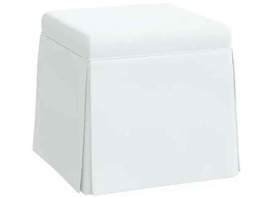 Anne Linen Skirted Storage Ottoman - White