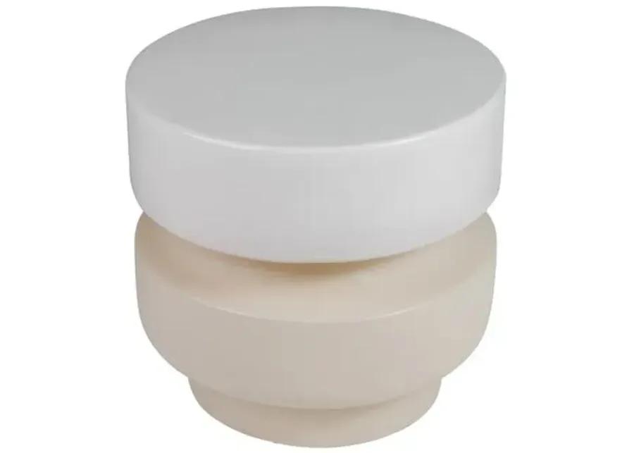 Nolan Outdoor Ceramic Accent Table - White/Taupe - Handcrafted - 16Dia x 15H in