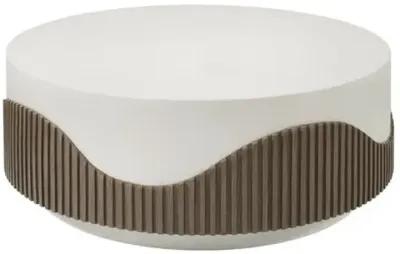 Nolene Outdoor Round Coffee Table - Brown/White - Gray