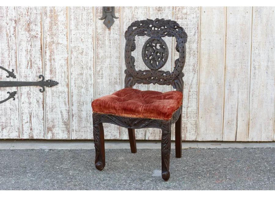 Rosewood Antique Anglo Indian Chair - de-cor - Red