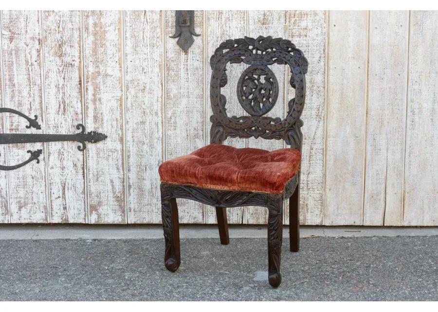 Rosewood Antique Anglo Indian Chair - de-cor - Red