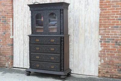 Antique Anglo-Indian Secretary Cabinet - de-cor - black