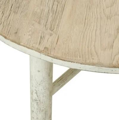 Moses 47" Round Coffee Table - Weathered Whitewash - Handcrafted - Beige