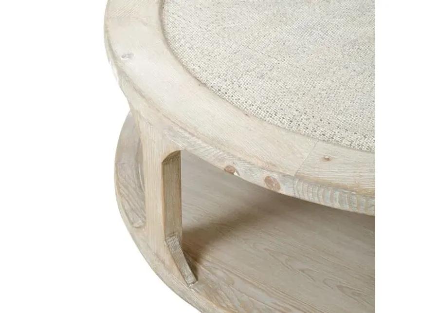 Anita 50" Round Coffee Table - Weathered Whitewash - Handcrafted - Beige