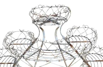 Vintage French Wire Tiered Outdoor Plant Stand - White