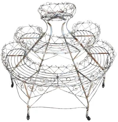 Vintage French Wire Tiered Outdoor Plant Stand - White