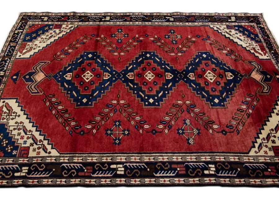 Persian Red Geometric Wool Rug - Apadana - Red