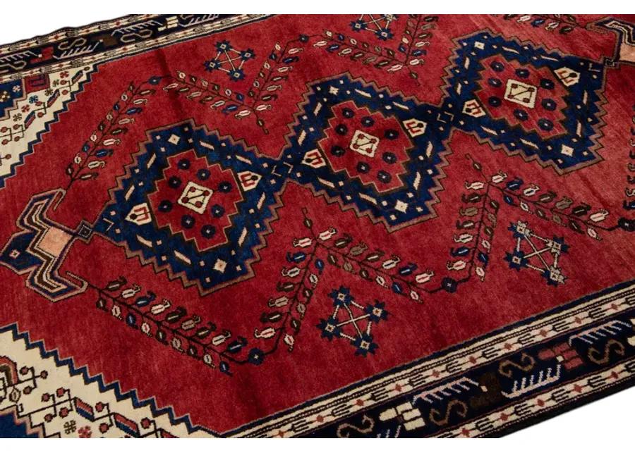 Persian Red Geometric Wool Rug - Apadana - Red