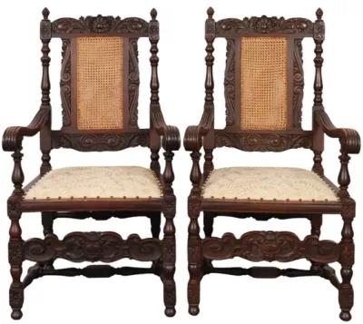 Jacobean Cane Back Armchairs - a Pair - Interesting Things - Brown