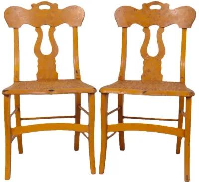 Antique Burlwood Caned Chairs - a Pair - Interesting Things - Brown