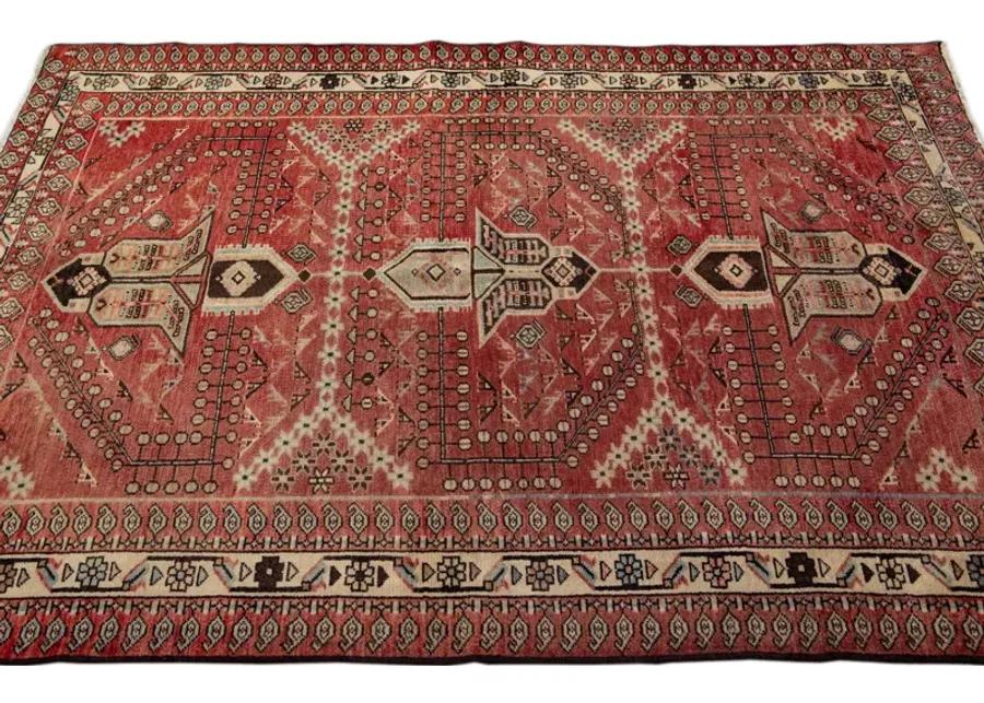 Persian Red Geometric Wool Rug - Apadana - Red