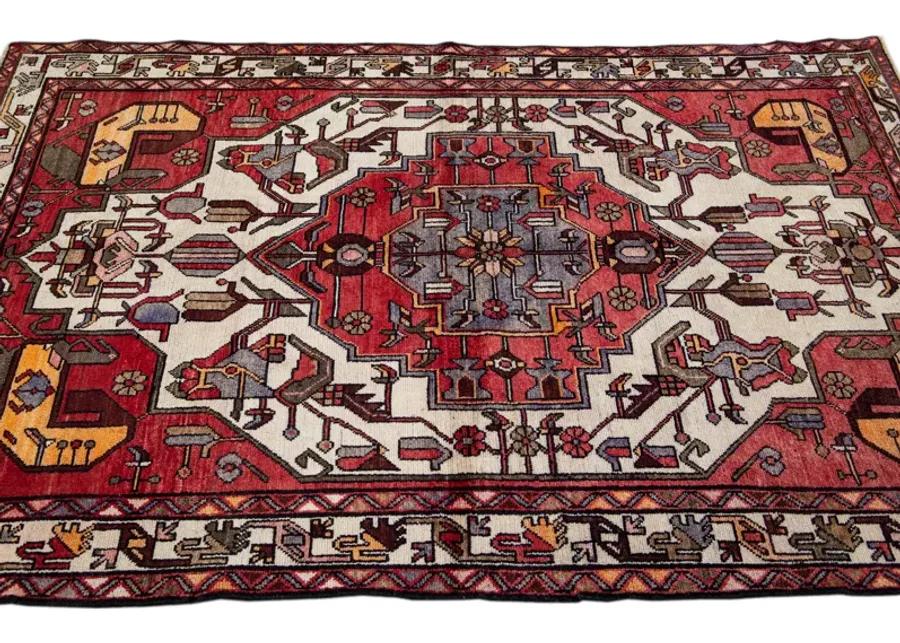 Handmade Red Geometric Wool Rug - Apadana - Red