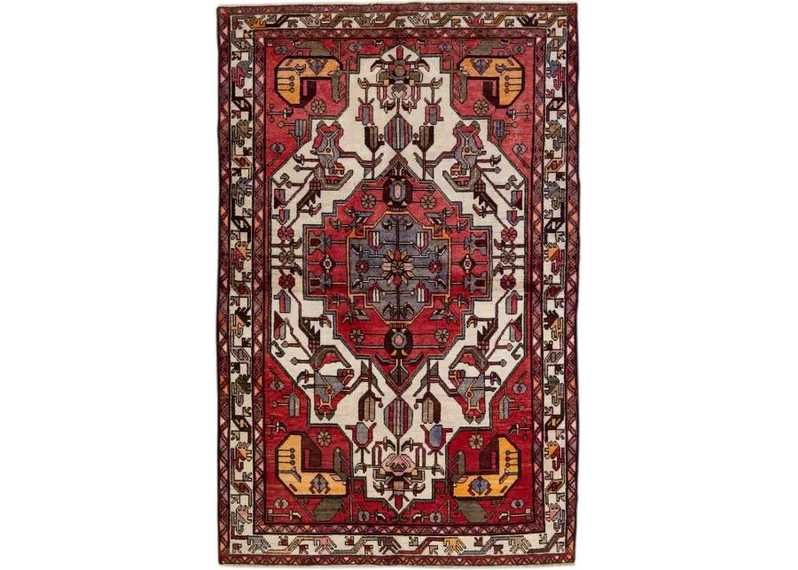 Handmade Red Geometric Wool Rug - Apadana - Red