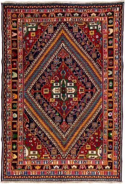 Vintage Handmade Red Geometric Wool Rug - Apadana - Red