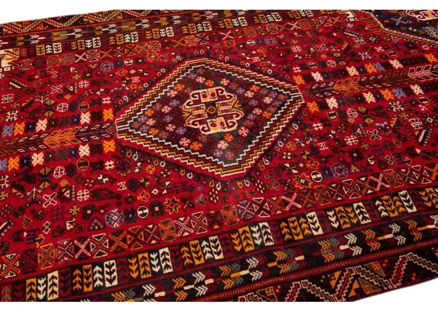 Vintage Handmade Red Medallion Wool Rug - Apadana - Red