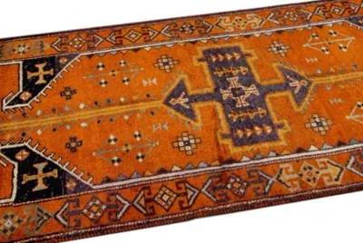 Vintage Handmade Orange Wool Runner Rug - Apadana - Orange