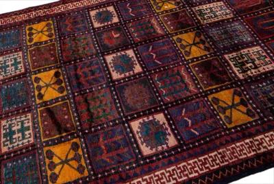 Vintage Handmade Red Geometric Wool Rug - Apadana - Purple - Purple