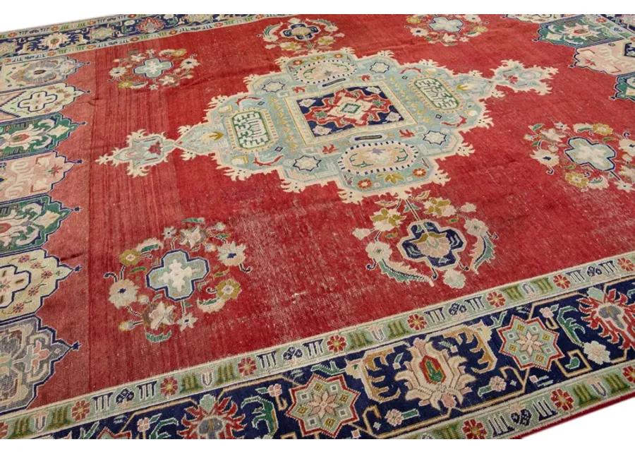 Vintage Handmade Red Medallion Wool Rug - Apadana - Red