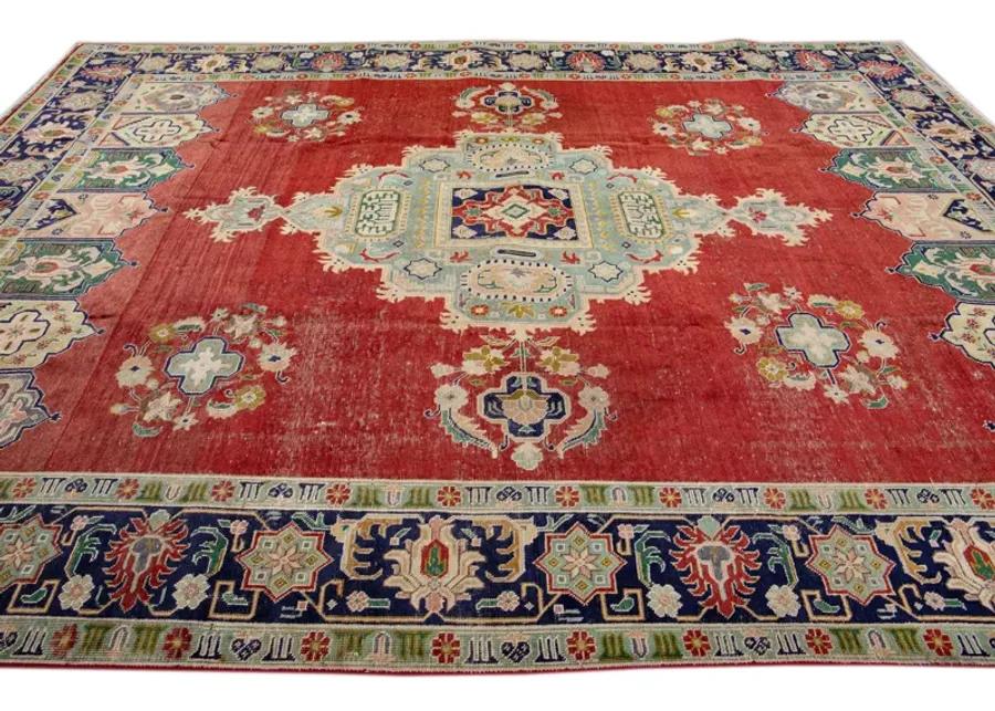 Vintage Handmade Red Medallion Wool Rug - Apadana - Red