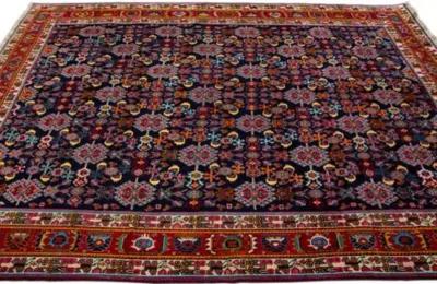 Vintage Handmade Shiraz Blue Wool Rug - Apadana - Blue